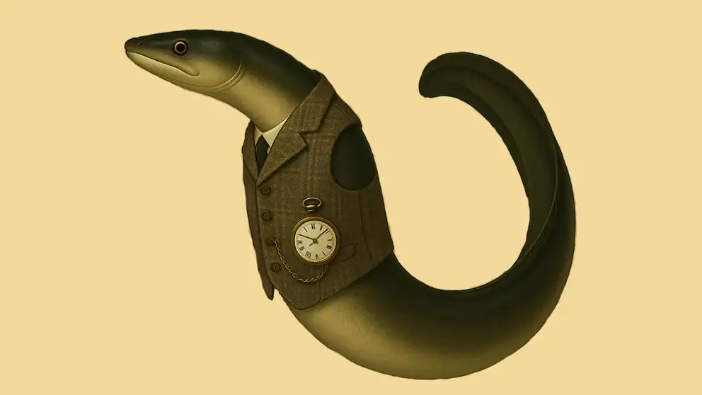 Ål med vest og lommeur